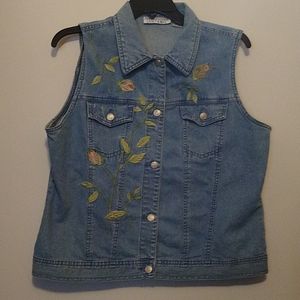 Vintage Floral Embroidered Denim Vest Top